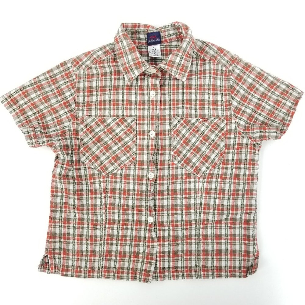 Viva Jeans Co Kids Girls Large 10/12 Cotton Textured Plaid Button Up Shirt Top